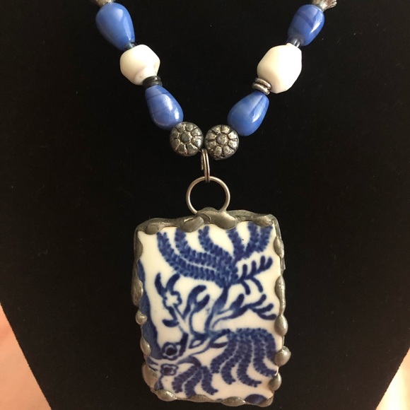 Recycled Broken Handmade Porcelain Necklace - Picture 2 of 5